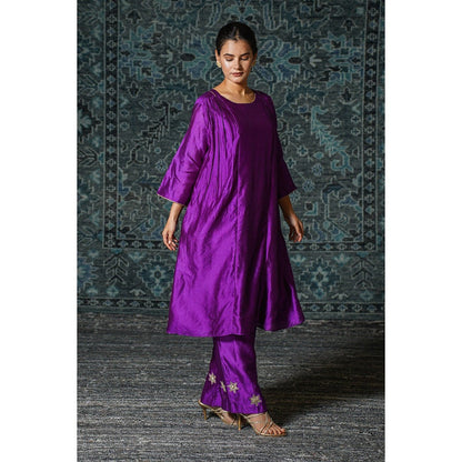 EEDA Purple Embroidered Kurta with Pant (Set of 2)