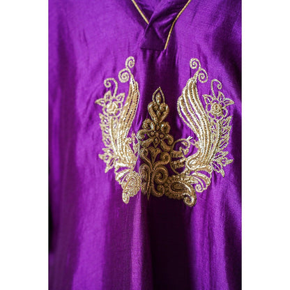 EEDA Purple Embroidered Kurta with Pant (Set of 2)