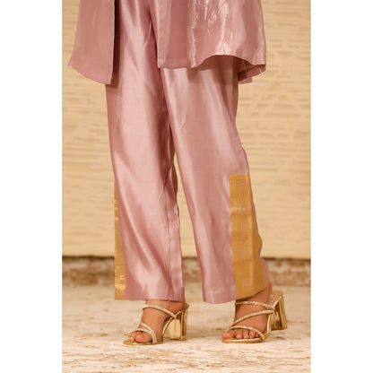 EEDA Pink Color Block Crop Top and Pant with Jacket (Set of 3)