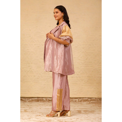 EEDA Pink Color Block Crop Top and Pant with Jacket (Set of 3)