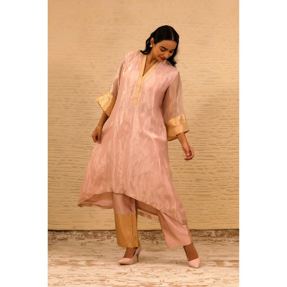 EEDA Pink V-Neck Kurta with Straight Pant (Set of 2)