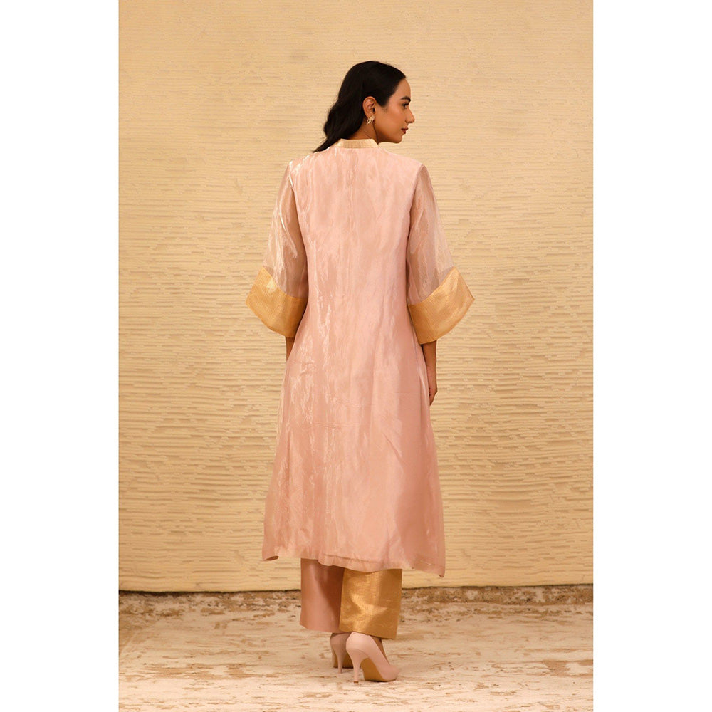 EEDA Pink V-Neck Kurta with Straight Pant (Set of 2)