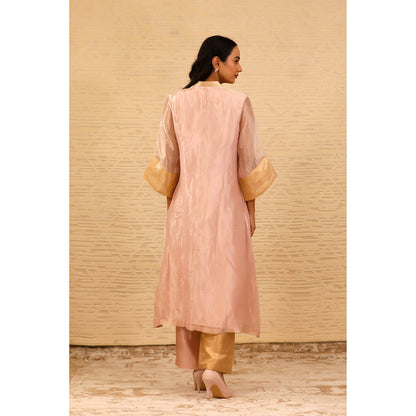 EEDA Pink V-Neck Kurta with Straight Pant (Set of 2)