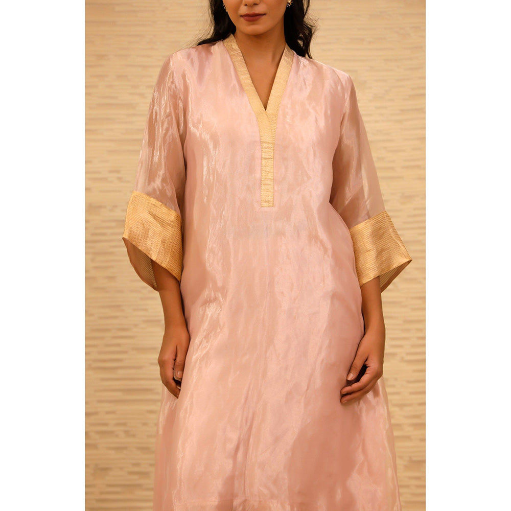 EEDA Pink V-Neck Kurta with Straight Pant (Set of 2)