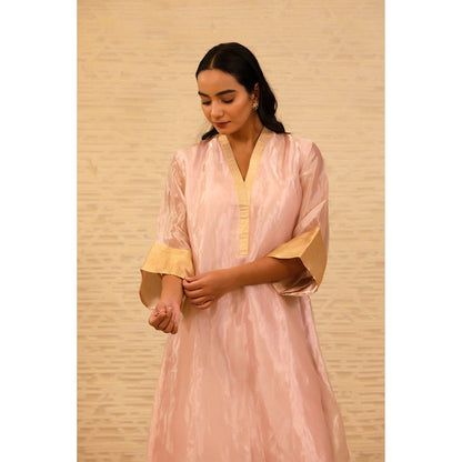 EEDA Pink V-Neck Kurta with Straight Pant (Set of 2)