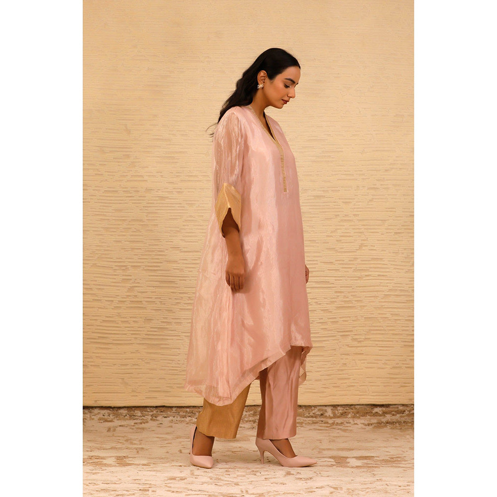 EEDA Pink V-Neck Kurta with Straight Pant (Set of 2)