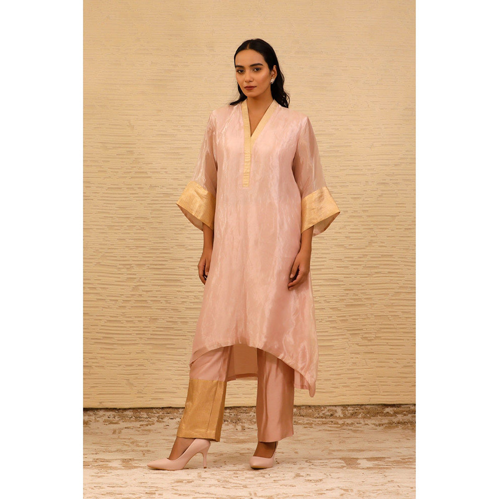 EEDA Pink V-Neck Kurta with Straight Pant (Set of 2)