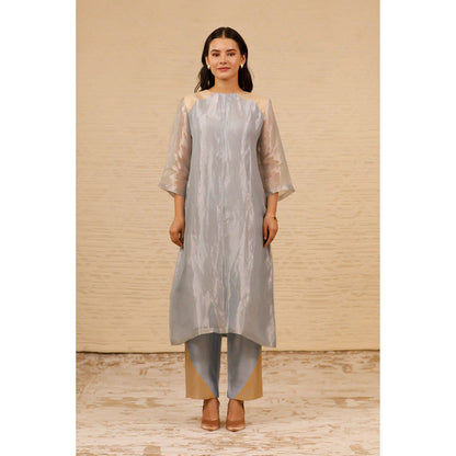EEDA Grey Shoulder Patch Kurta with Pant (Set of 2)
