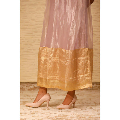 EEDA Lavender Color Block Cuffed Shoulder Dress