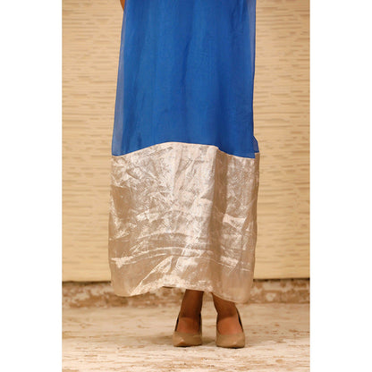 EEDA Blue Color Block Cuffed Shoulder Dress