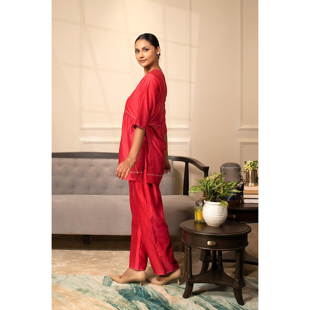 EEDA Red Solid/Plain Grace A-Line Co-Ord (Set of 2)