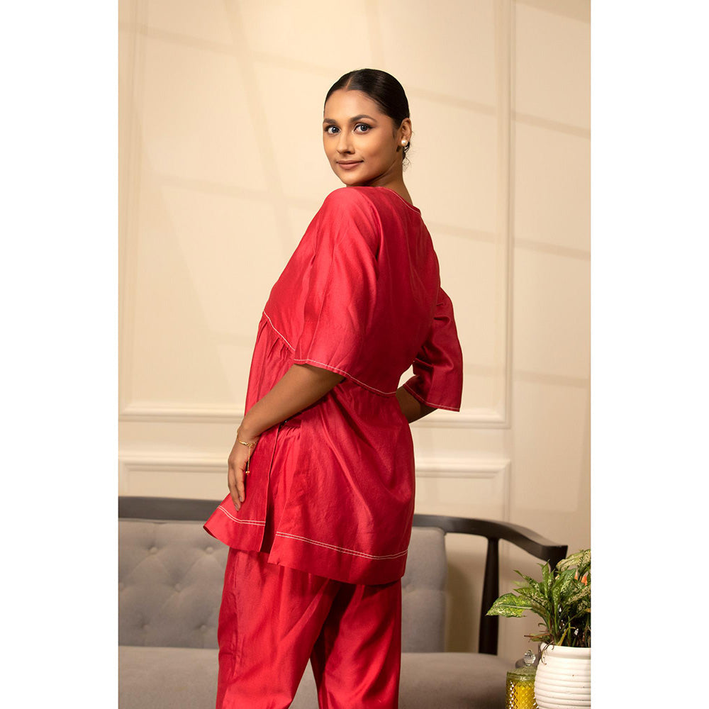 EEDA Red Solid/Plain Grace A-Line Co-Ord (Set of 2)