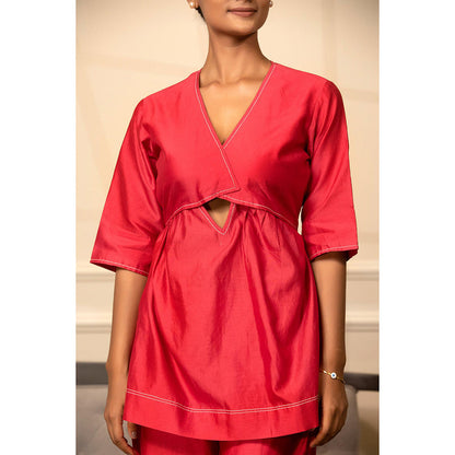 EEDA Red Solid/Plain Grace A-Line Co-Ord (Set of 2)