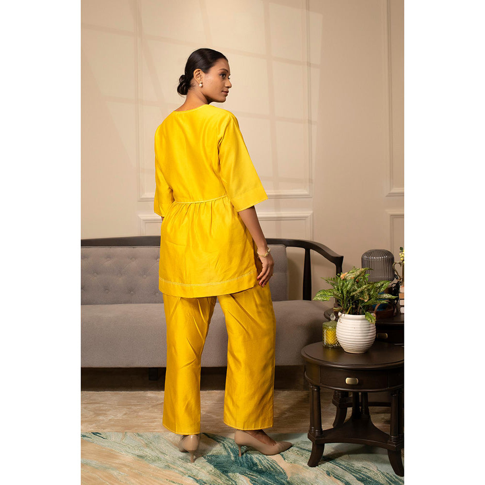 EEDA Yellow Solid/Plain Grace A-Line Co-Ord (Set of 2)