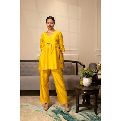 EEDA Yellow Solid/Plain Grace A-Line Co-Ord (Set of 2)