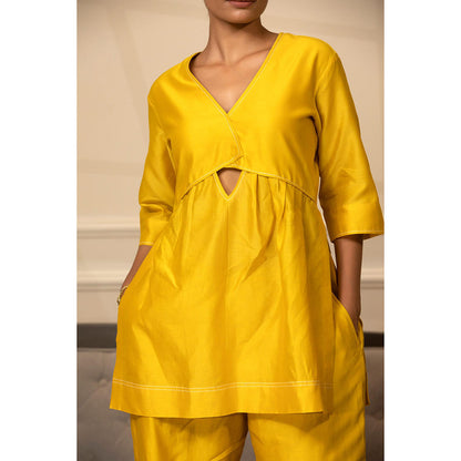 EEDA Yellow Solid/Plain Grace A-Line Co-Ord (Set of 2)