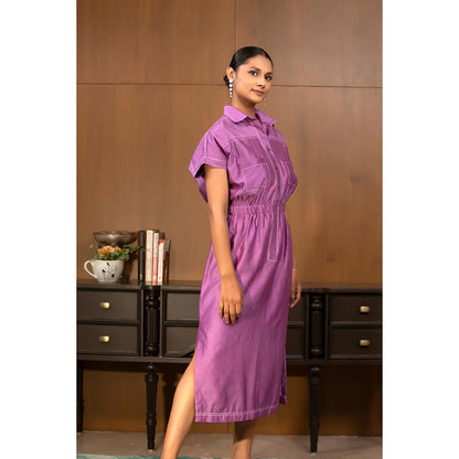 EEDA Purple Solid/Plain Grace Collared Dress