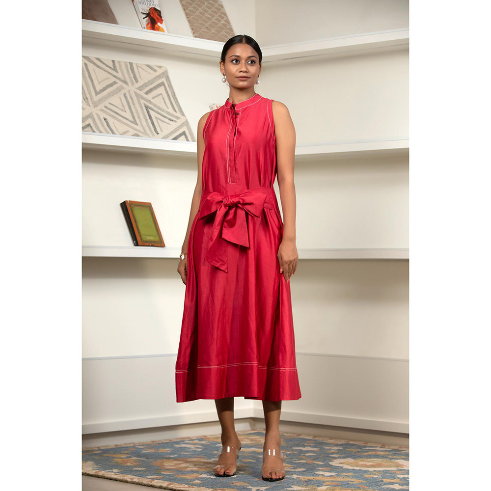 EEDA Red Solid/Plain Grace Front Tie Dress