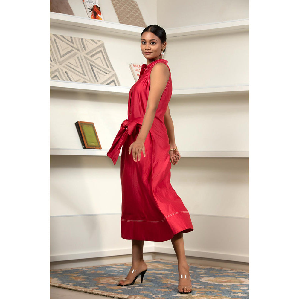 EEDA Red Solid/Plain Grace Front Tie Dress
