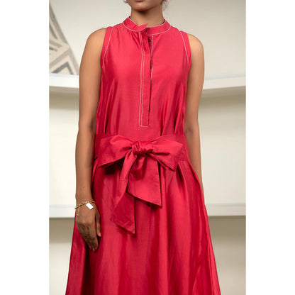 EEDA Red Solid/Plain Grace Front Tie Dress