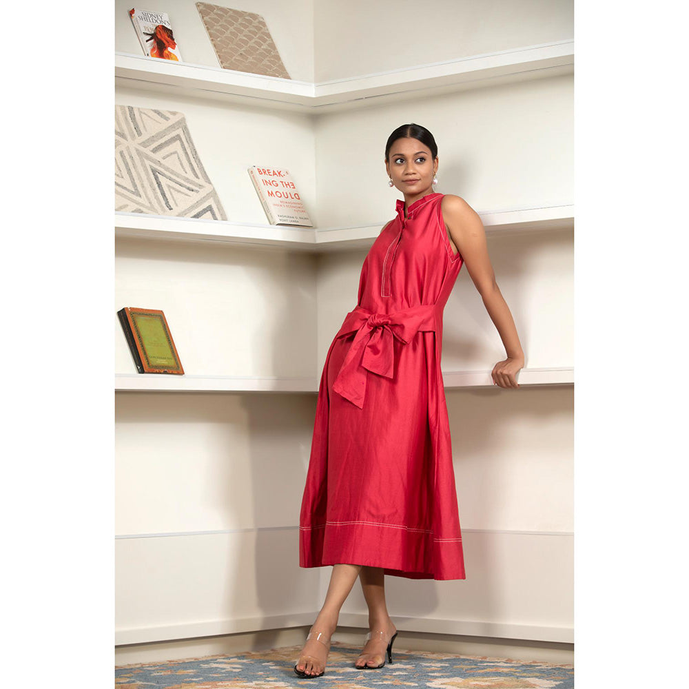 EEDA Red Solid/Plain Grace Front Tie Dress