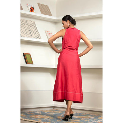 EEDA Red Solid/Plain Grace Front Tie Dress