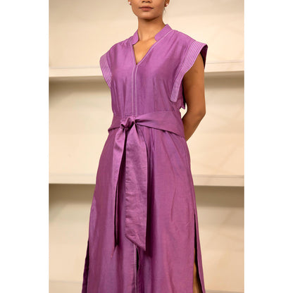 EEDA Purple Solid/Plain Grace Long Dress with Belt (Set of 2)