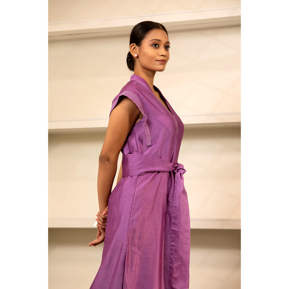 EEDA Purple Solid/Plain Grace Long Dress with Belt (Set of 2)