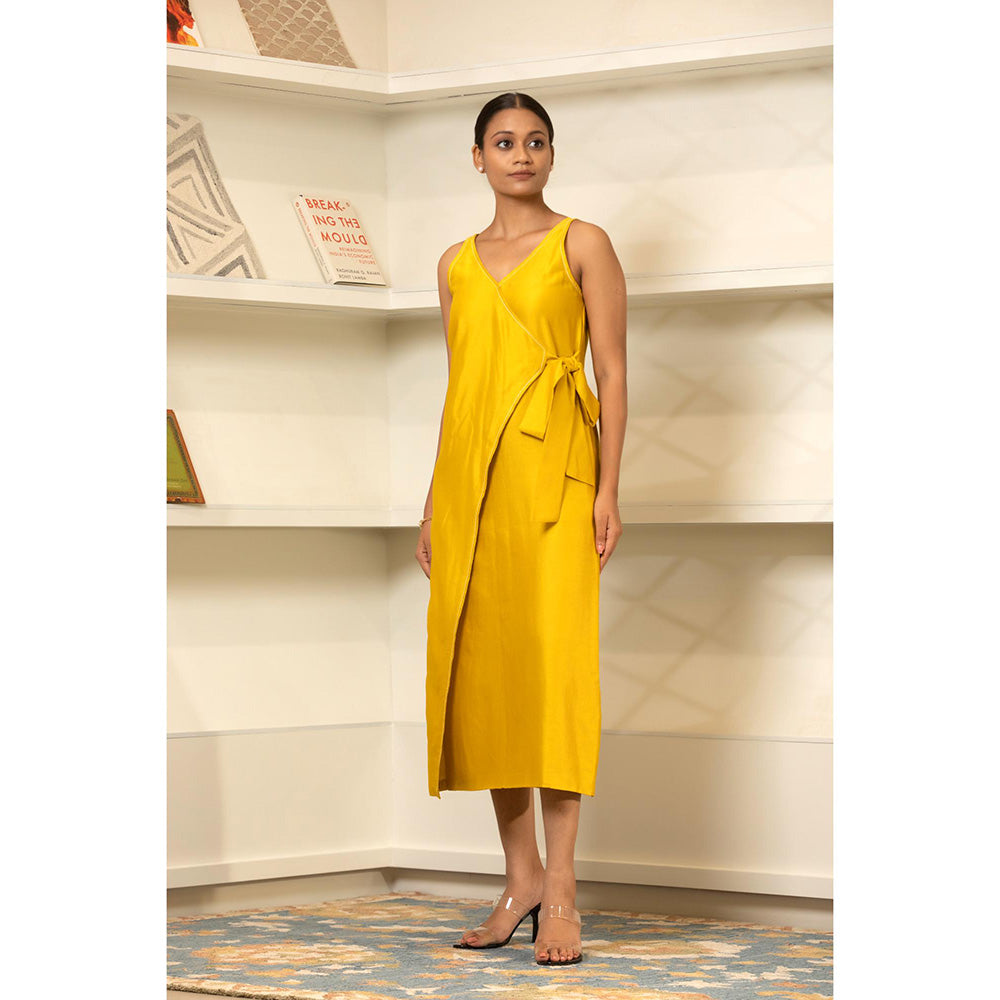 EEDA Yellow Solid/Plain Grace Side Knot Dress