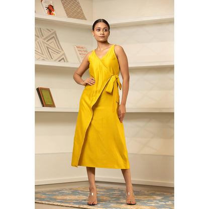EEDA Yellow Solid/Plain Grace Side Knot Dress