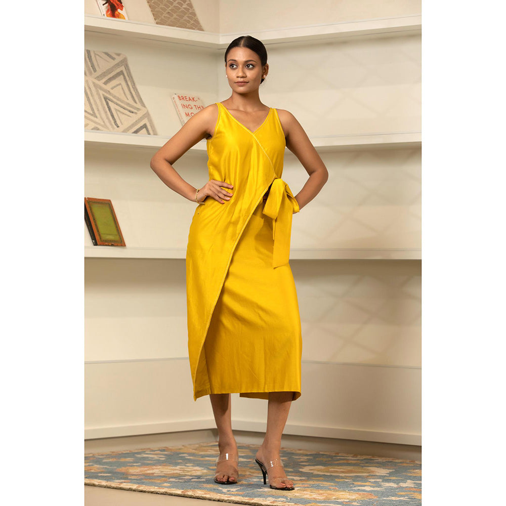 EEDA Yellow Solid/Plain Grace Side Knot Dress