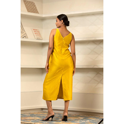 EEDA Yellow Solid/Plain Grace Side Knot Dress