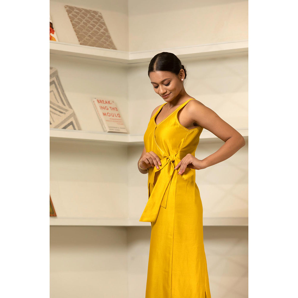 EEDA Yellow Solid/Plain Grace Side Knot Dress