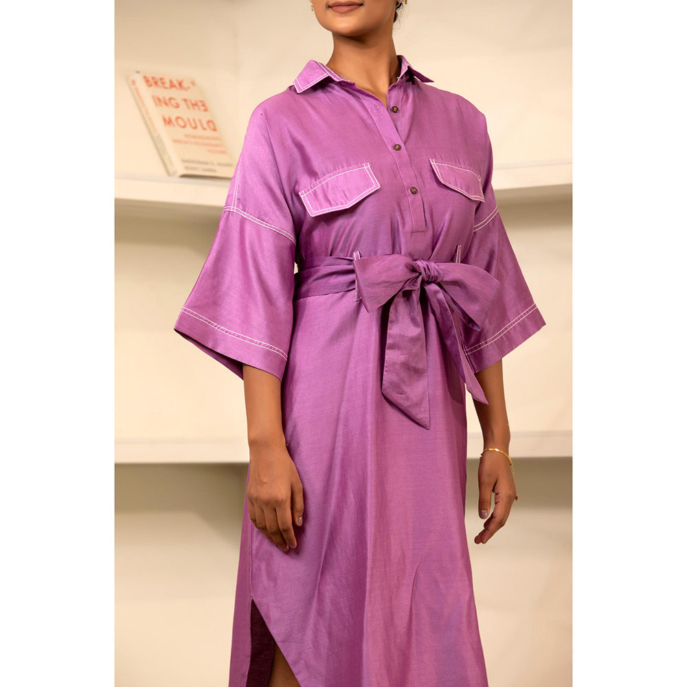 EEDA Purple Solid/Plain Grace Tie Dress with Belt (Set of 2)
