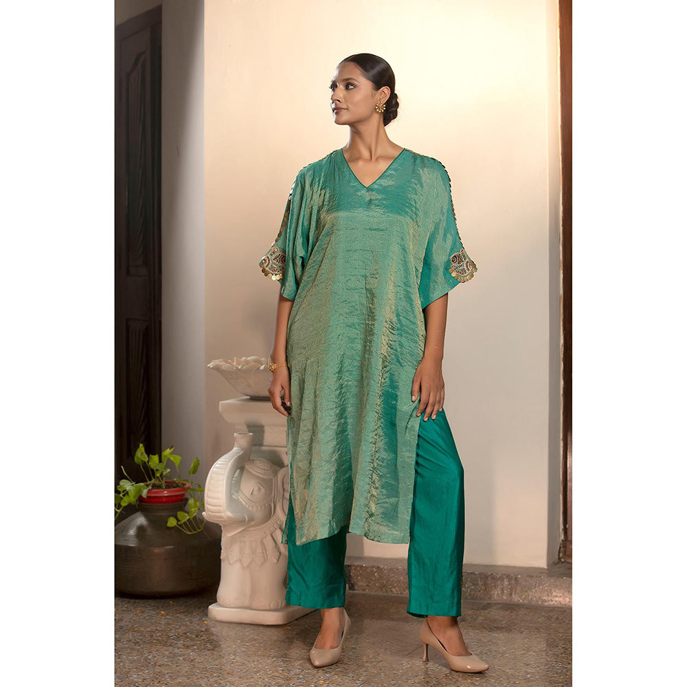 EEDA Parv Green Kurta with Pant (Set of 2)