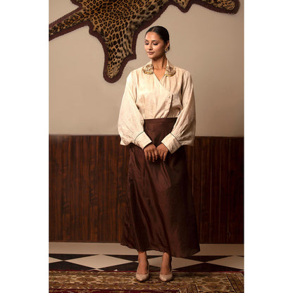 EEDA Parv Beige Shirt with Skirt (Set of 2)