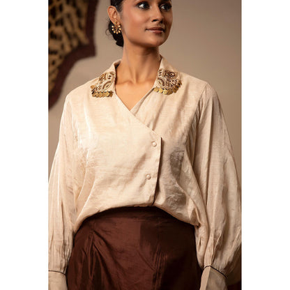 EEDA Parv Beige Shirt with Skirt (Set of 2)