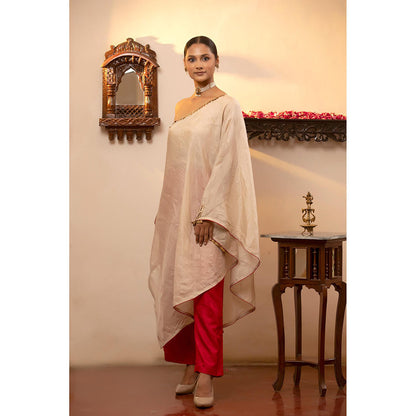 EEDA Parv One Shoulder White Kurta with Pant (Set of 2)