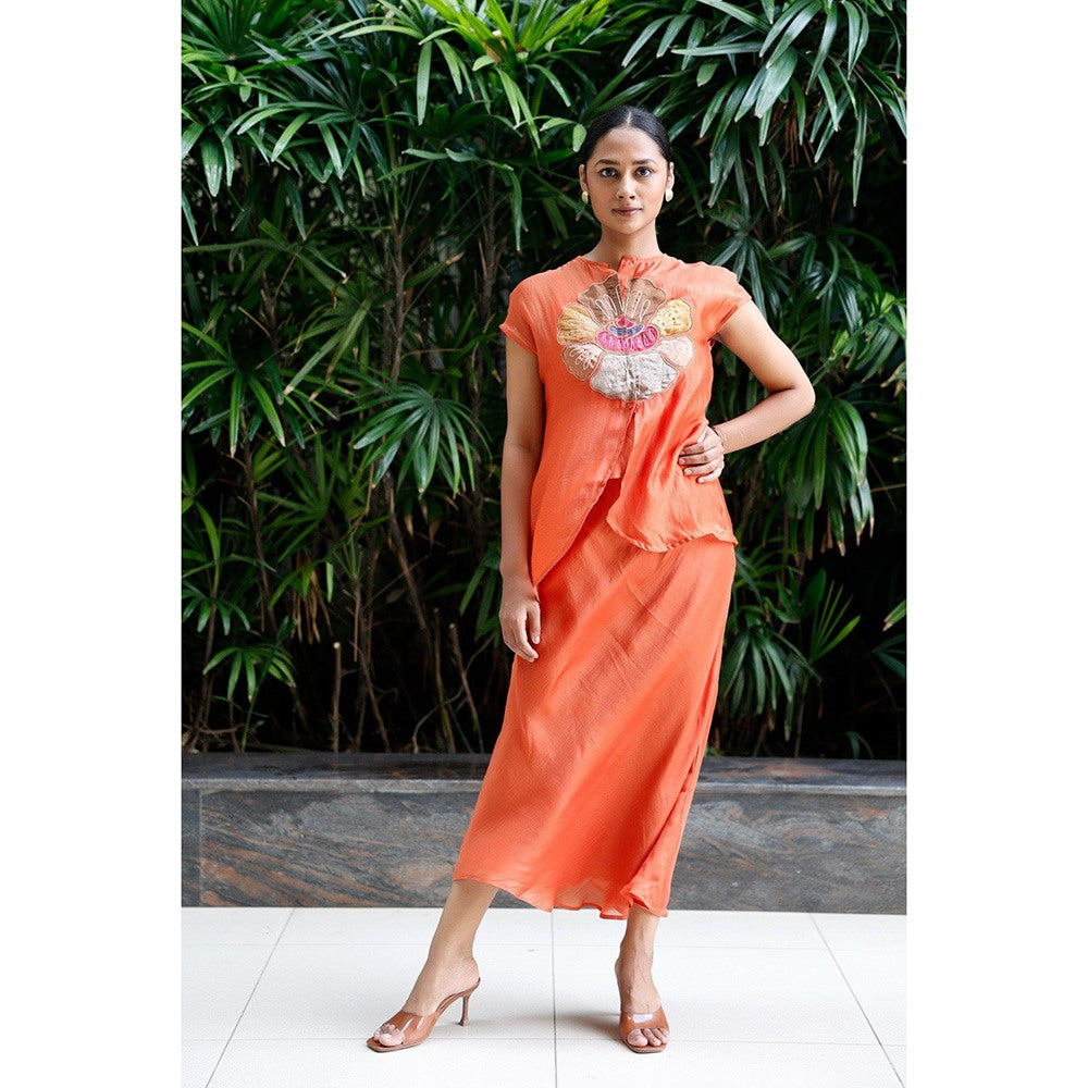 EEDA Orange Patch Top with Skirt (Set of 2)