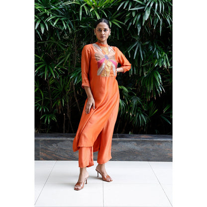 EEDA Orange Patch Kurta with Pant (Set of 2)