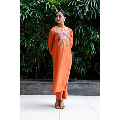 EEDA Orange Patch Kurta with Pant (Set of 2)