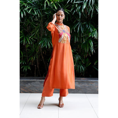 EEDA Orange Patch Kurta with Pant (Set of 2)