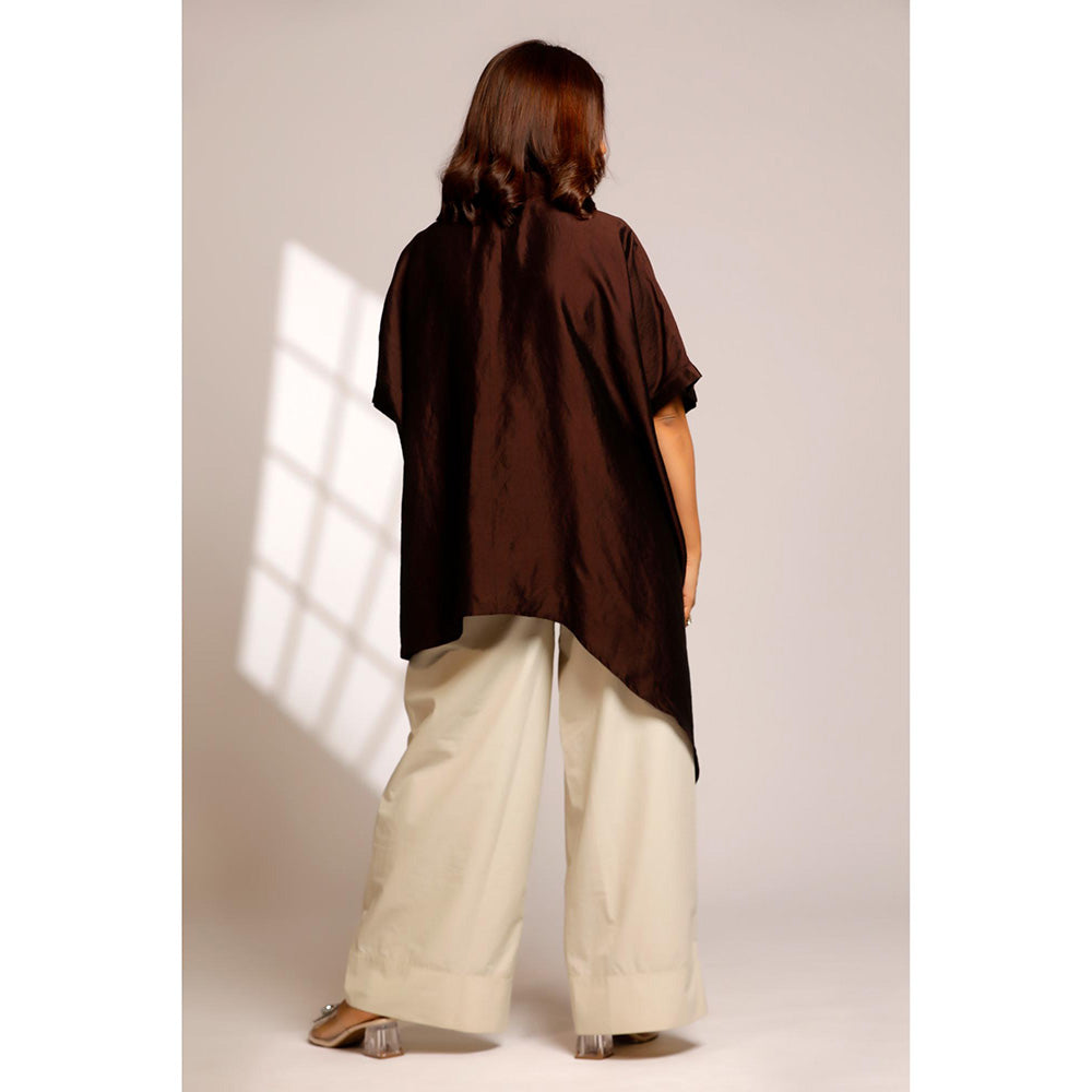 EEDA Asymmetrical Rose Shirt - Brown