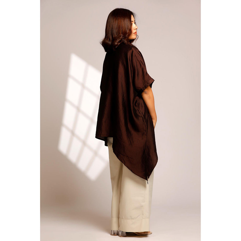 EEDA Asymmetrical Rose Shirt - Brown