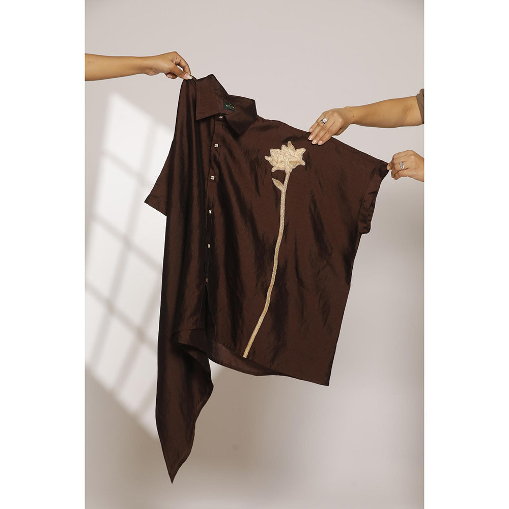 EEDA Asymmetrical Rose Shirt - Brown