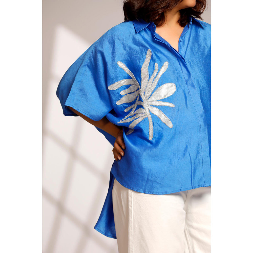 EEDA Leaf Kaftan Shirt - Blue