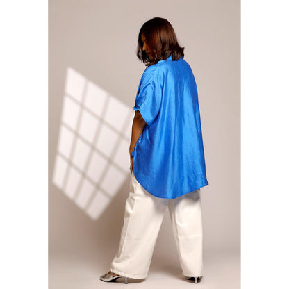 EEDA Leaf Kaftan Shirt - Blue