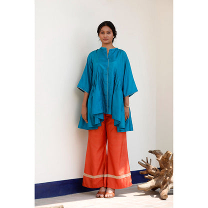 EEDA Saaz Silk Embroidered Kurta with Palazzo