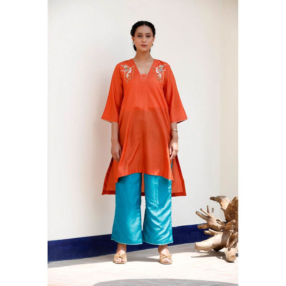 EEDA Basera Silk Embroidered Kurta and Pant