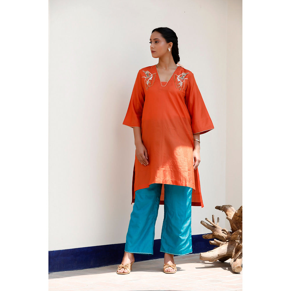 EEDA Basera Silk Embroidered Kurta and Pant
